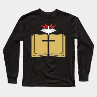 The cross of Jesus against the background of an open bible, on top is a dove - a symbol of the Spirit. Long Sleeve T-Shirt